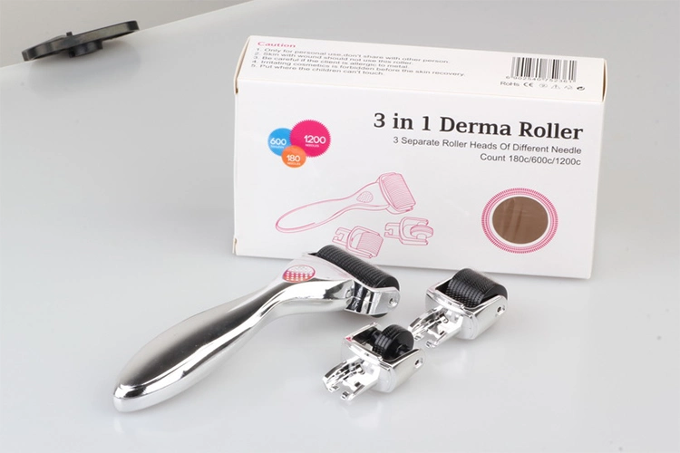 OEM/ODM aangepast merk 3 In 1 Drs Derma Roller voor anti-aging roestvrij staal Titanium 4